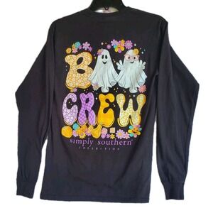 Simply Southern Boo Crew Halloween S T-Shirt Black Ghosts Floral Trick Treat